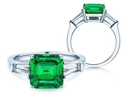 Farbsteinring Emerald Elegance in 14K Weißgold mit Smaragd 1,80ct und Diamanten 0,40ct
