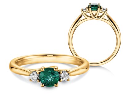 Farbsteinring Shining Emerald in 14K Gelbgold mit Smaragd 0,25ct und Diamanten 0,15ct